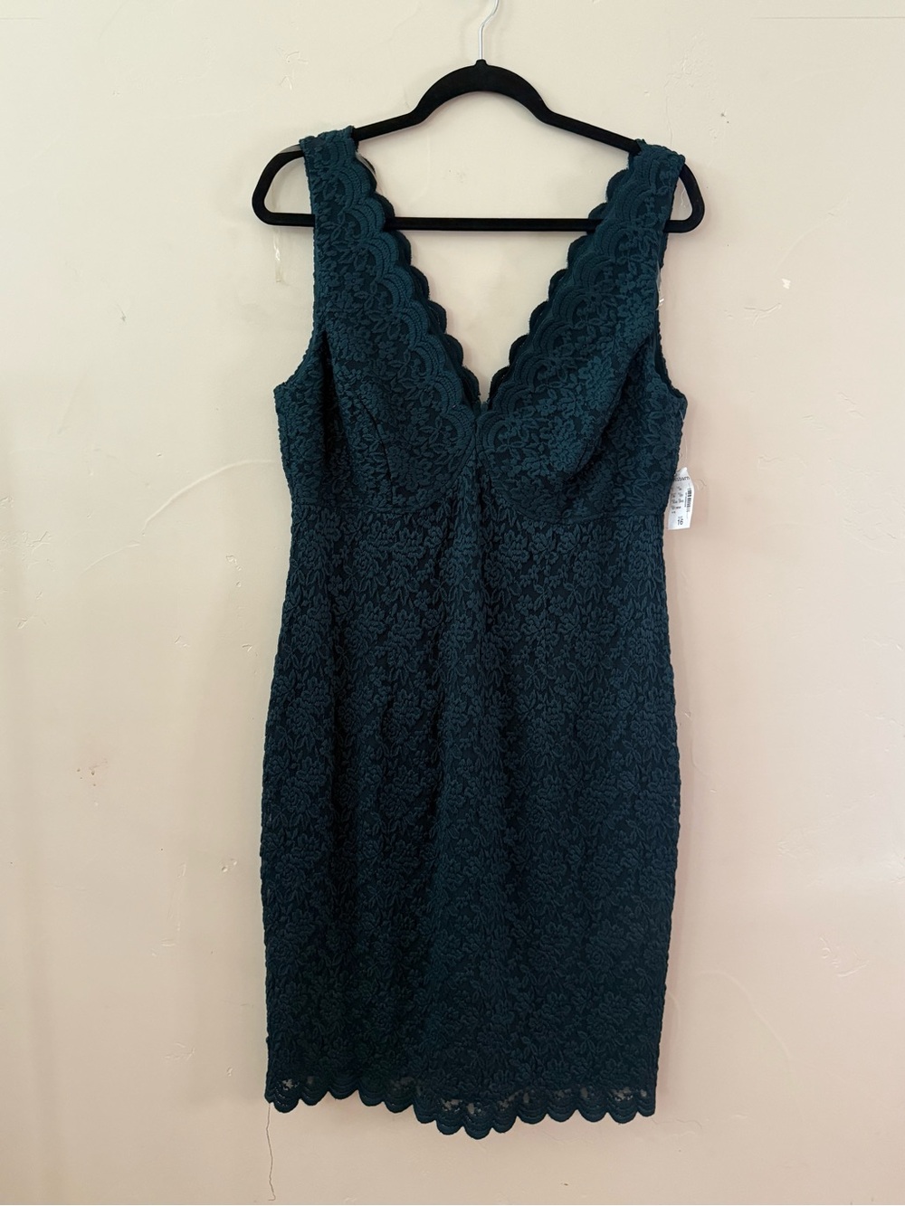 dressbarn Teal Lace V-Neck Midi Sheath Dress